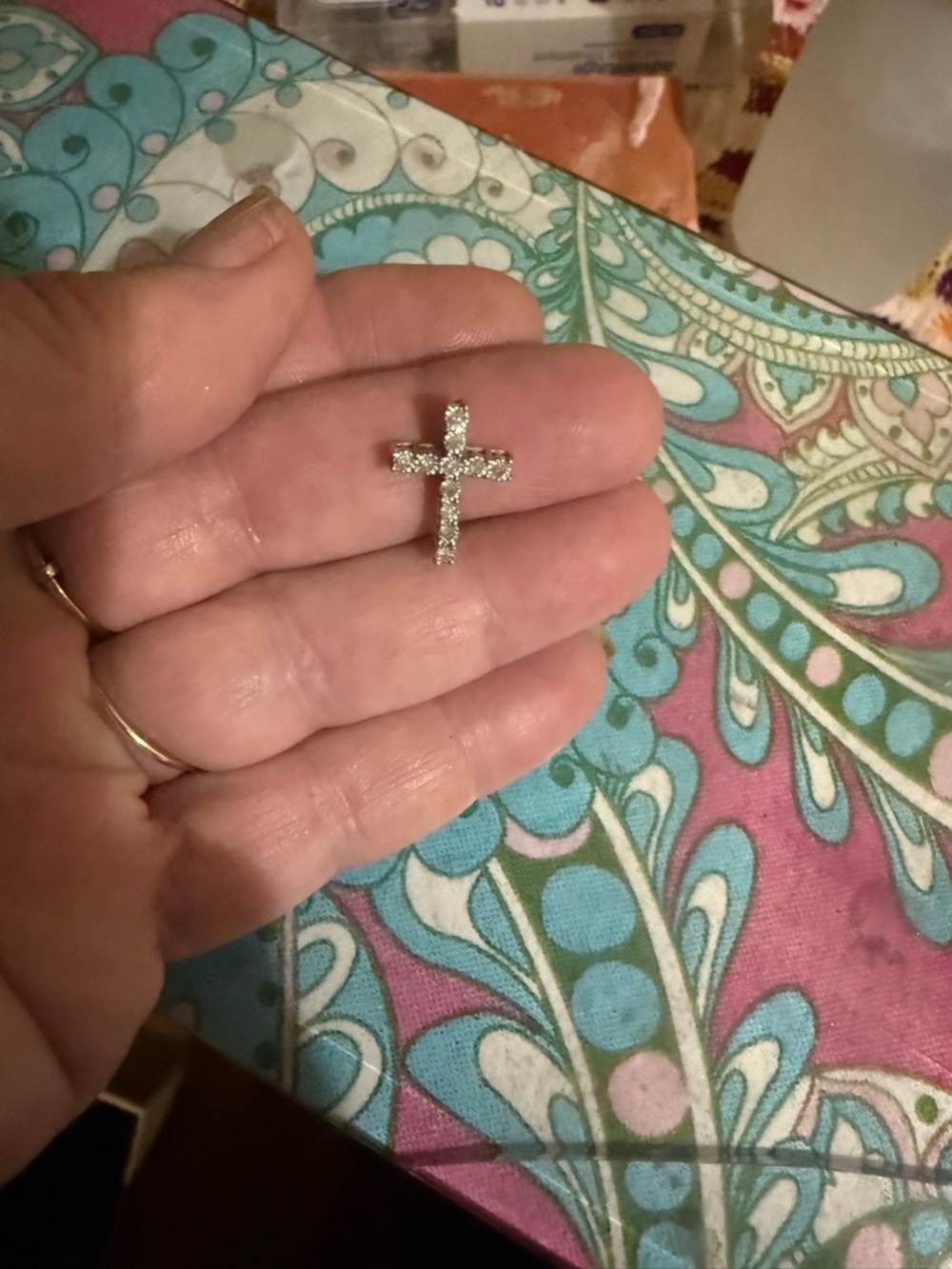 Sterling Silver diamond Cross Pendant - White